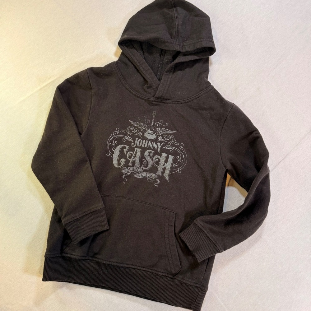 Johnny Cash Hoodie Kids 4T Black Graphic Man In Black Pullover Sweatshirt Rock
